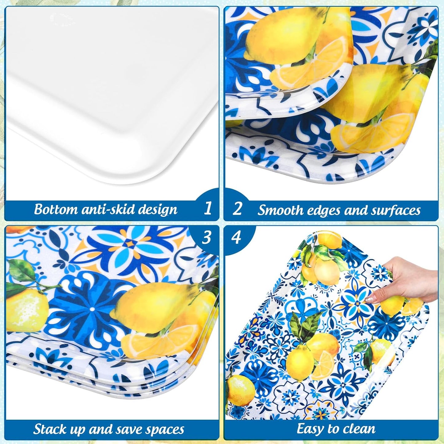 3 Bandejas Limón Azules para Servir Frutas Cítricas