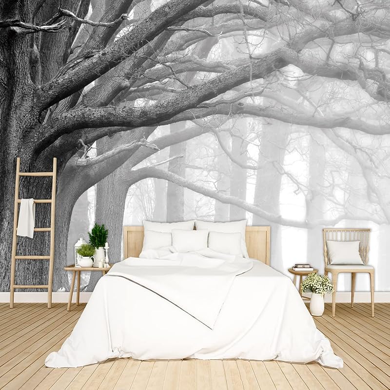 Papel tapiz bosque gris naturaleza dormitorio oficina