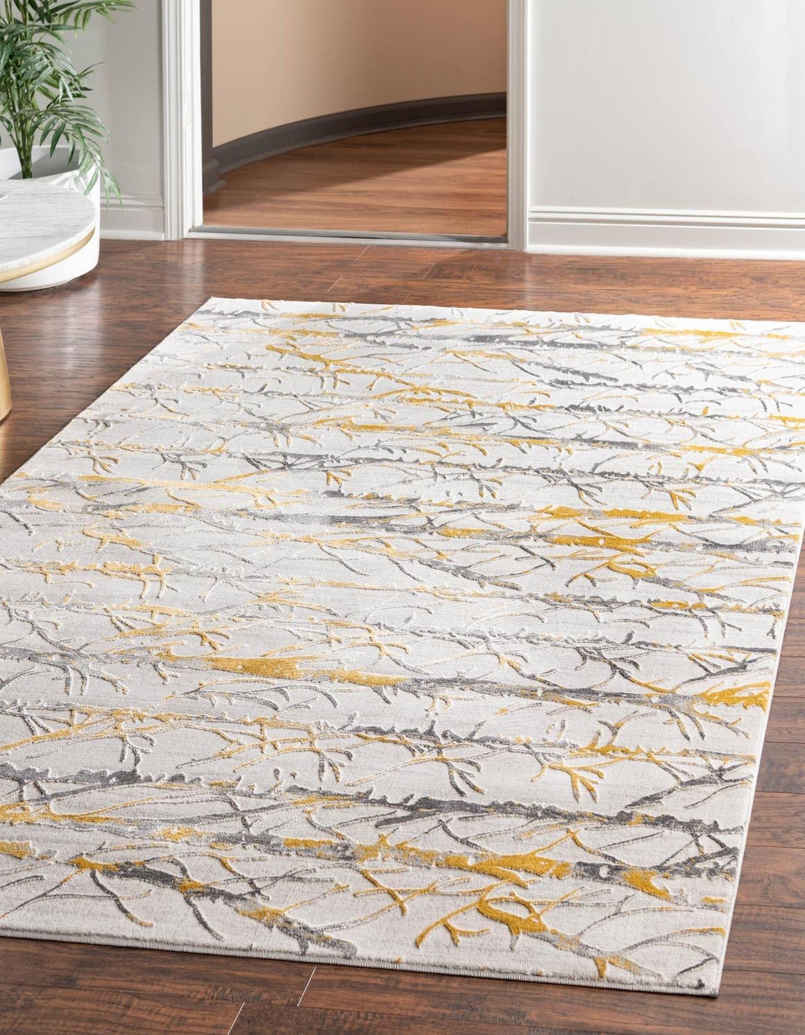 Alfombra rectangular 2x3ft color amarillo y gris/marfil