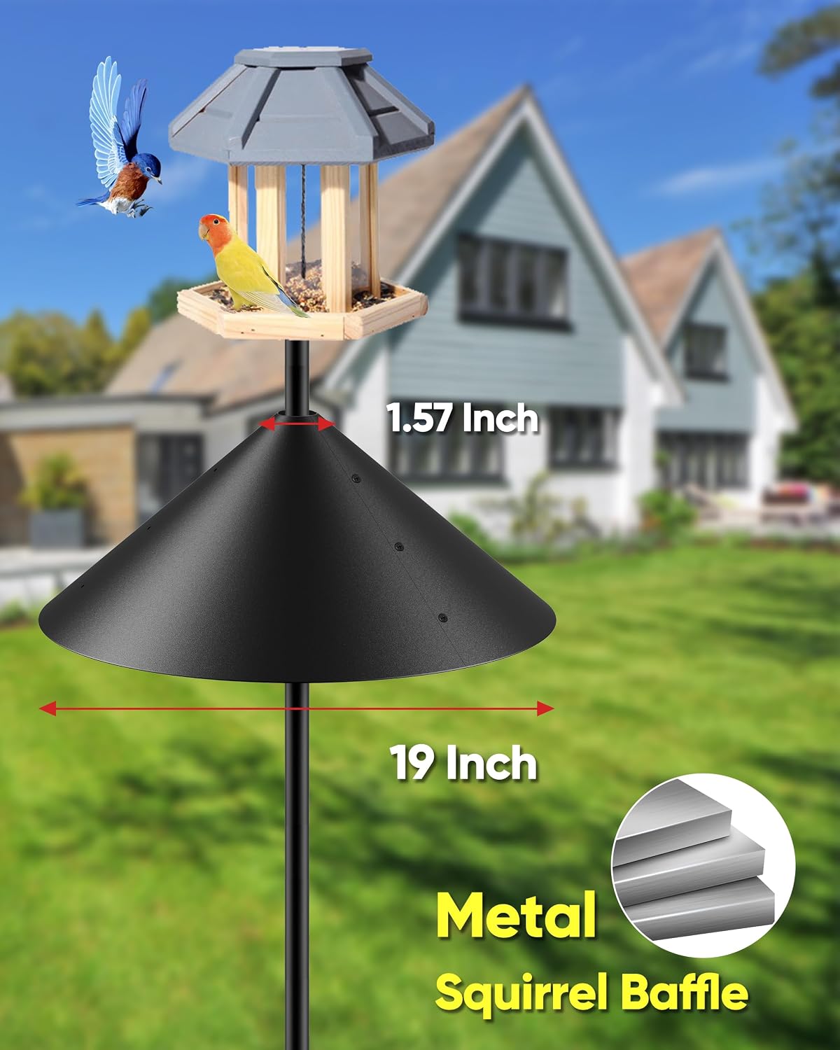 Deflector metal 19pulg para poste comedero pájaros