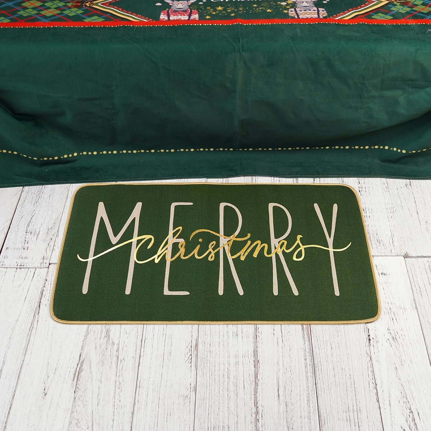 Felpudo Navidad alfombra puerta verde oscuro dorado intercambiable