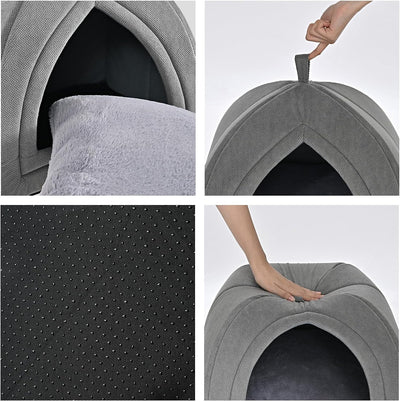 Cama cueva para gatos 2en1 plegable 17.5x17.5pulg gris