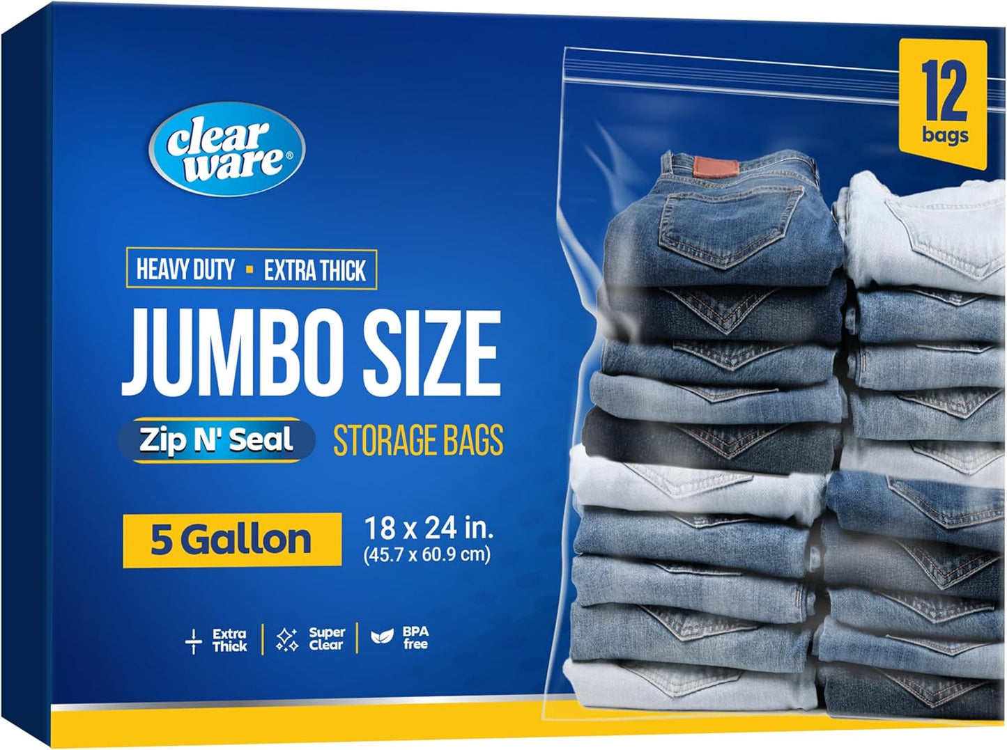 12 Bolsas Plástico 5gal 18x24" con Cremallera Viaje
