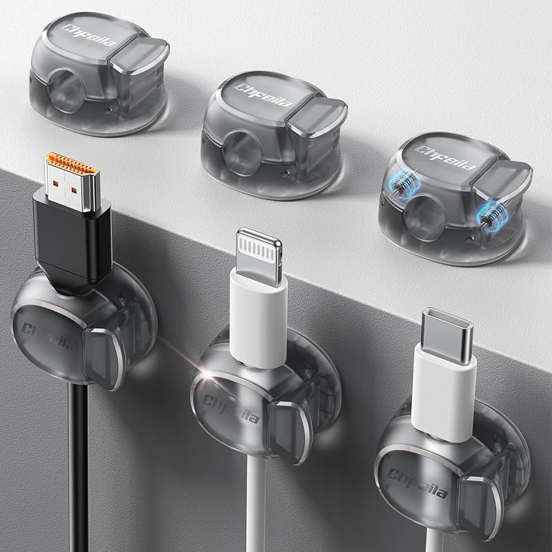 Clips cable resorte dual cierre gancho pack 6 soporte adhesivo