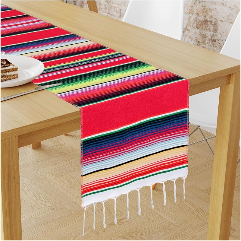 Camino mesa mexicano colorido 14x84pulg serape algodón flecos