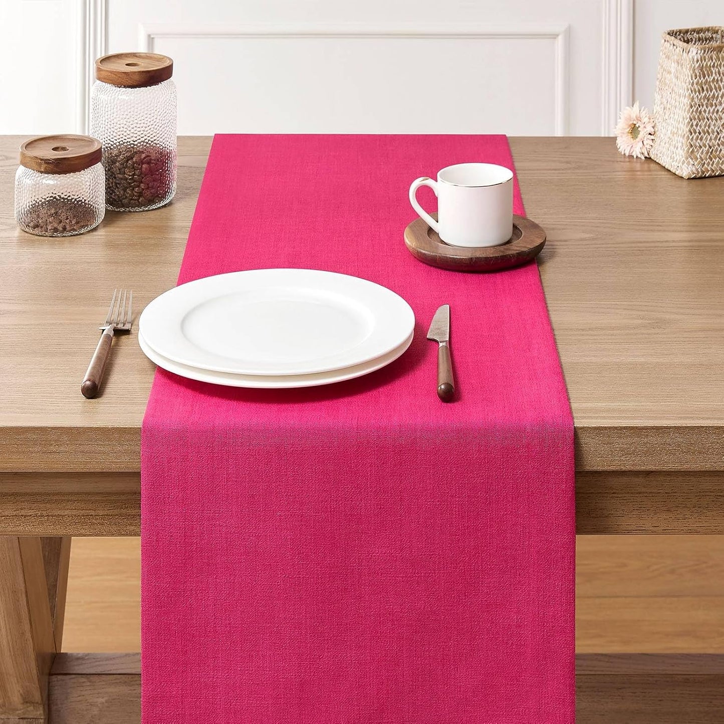 Mesa Camino Lino Texturizado 14x108pulg Rosa Estilo Granja
