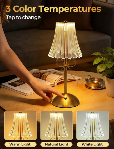 2 Lámparas Mesa Recargable Inalámbrica Dorada 3 Colores Regulables