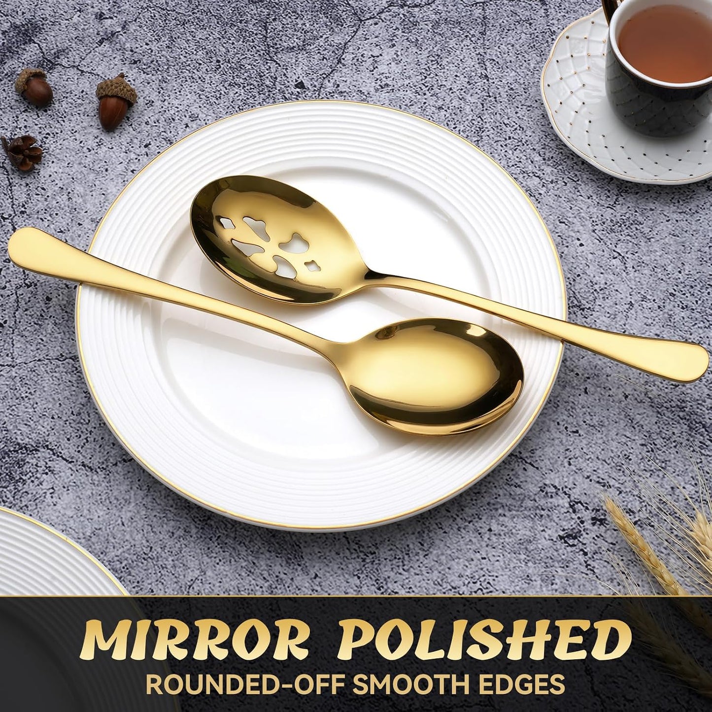 Set 8 cucharas acero inox 10pulg dorado para fiestas cocina