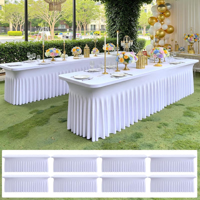8 Manteles Elastano Blanco 8ft Falda Volante Mesa