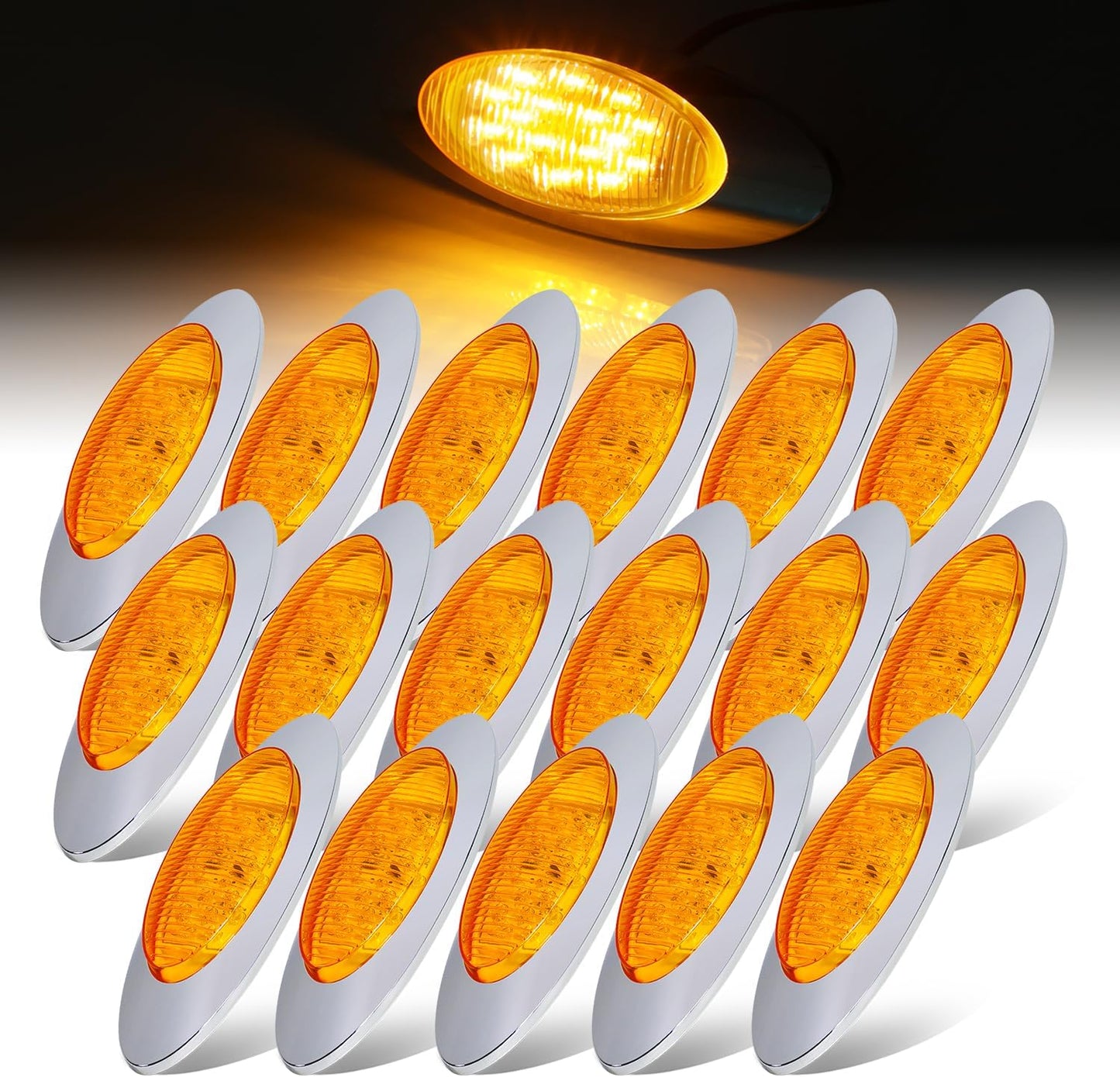17 Luces LED Ámbar 6.5" Bisel Cromado 12V Camión