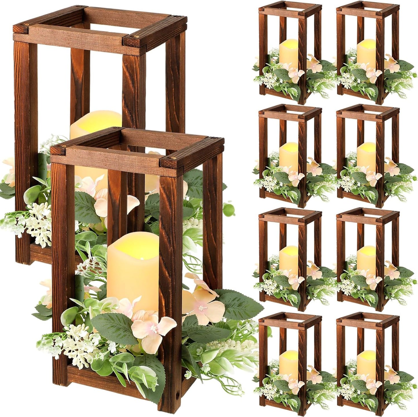 30 Faroles Madera Bodas Mesa Soportes Velas Coronas Rústico Marrón