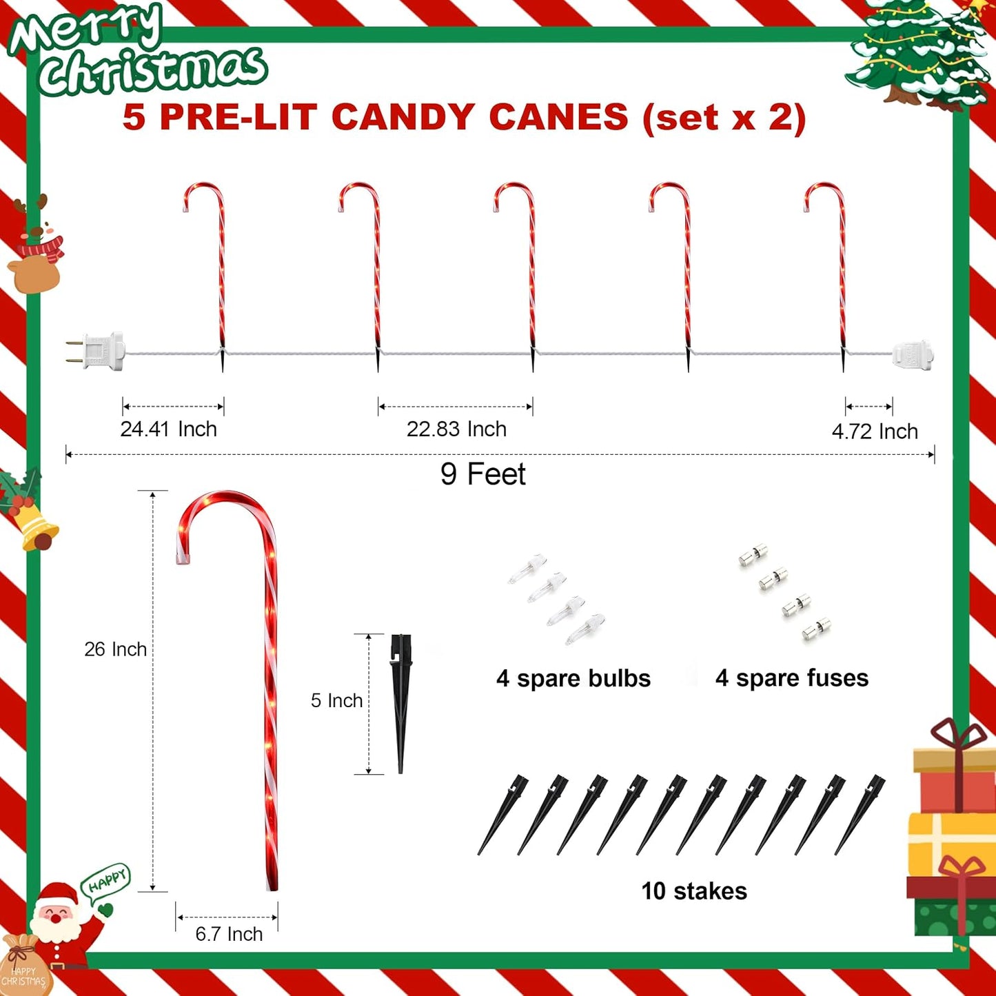 Luces estacas Navidad 30pulg set 10 conectables