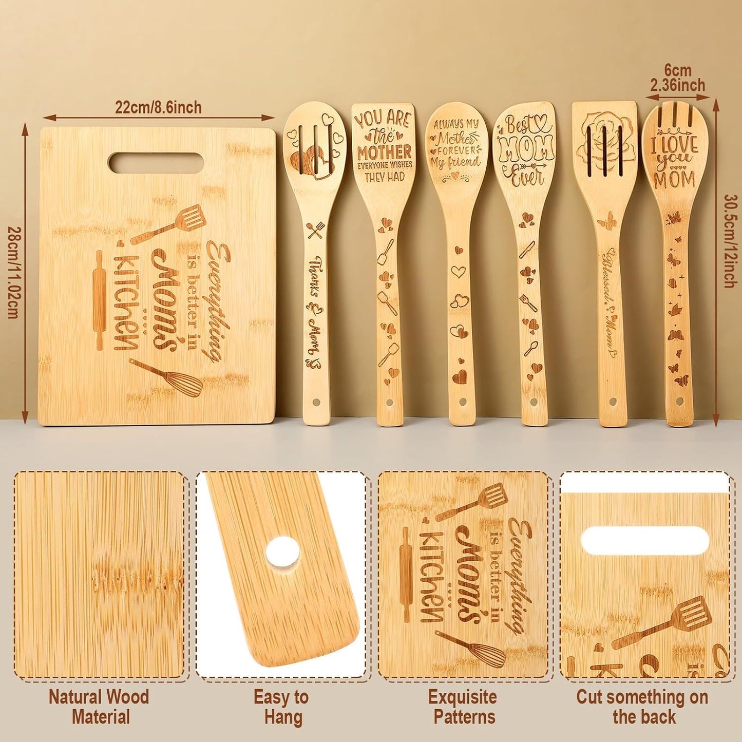 Regalos cocina para mamá tabla cortar madera delantal