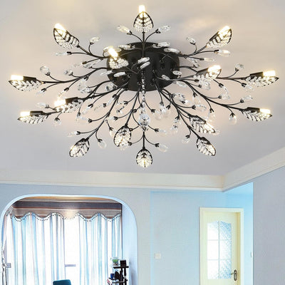 Lámpara techo cristal hojas negras dormitorio salón