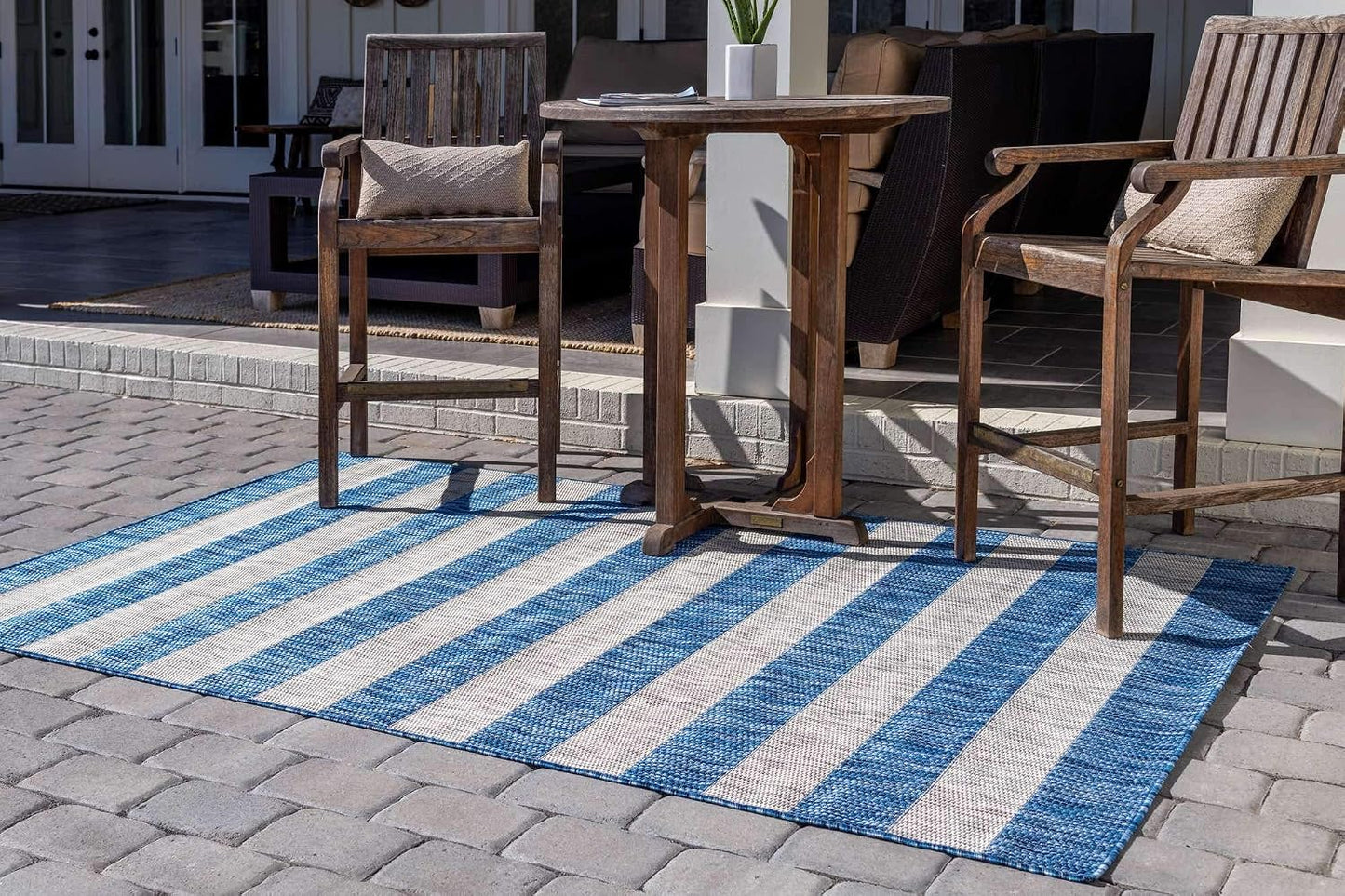 Alfombra rayas envejecida 4x6ft rectangular azul/gris