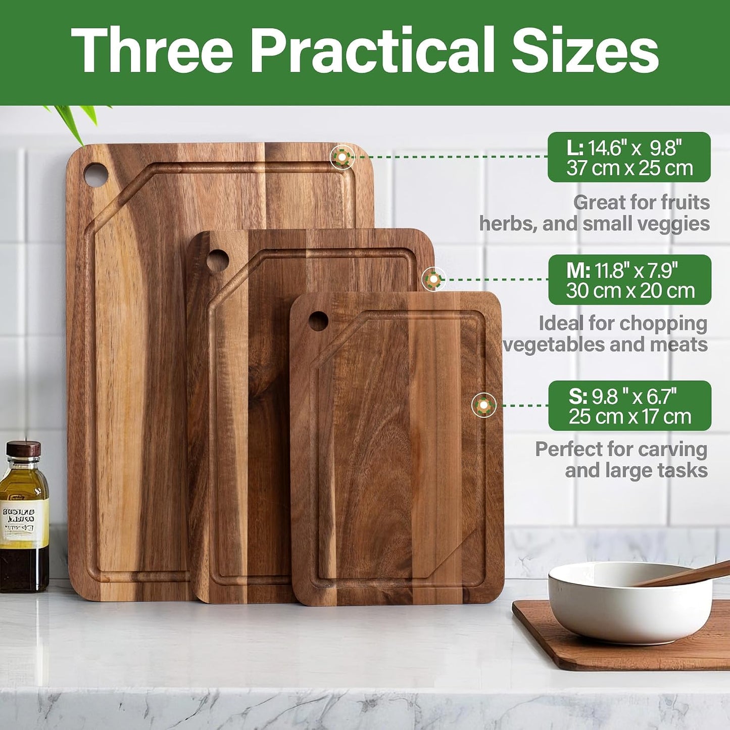 Tabla cortar madera acacia doble cara con ranura jugos