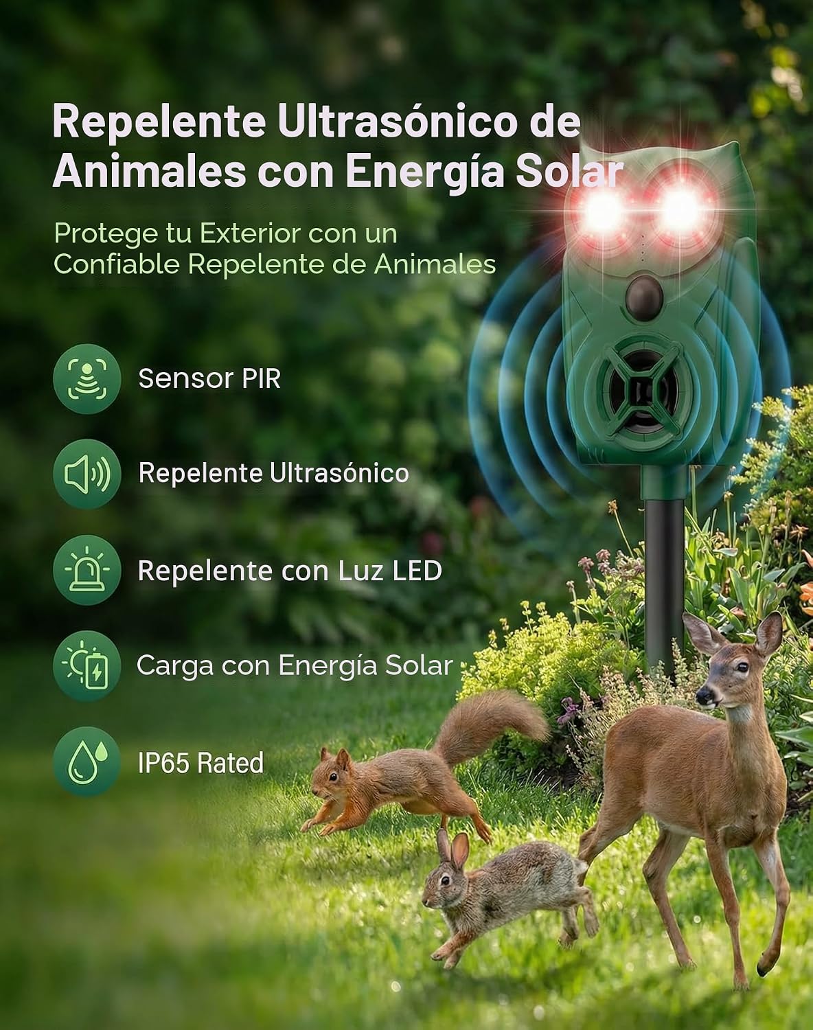 2 Repelentes solares ultrasónicos para ciervos y perros