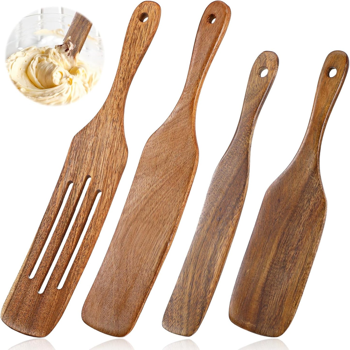 Set 4 Espátulas Madera Teca Multiusos Antiadherentes