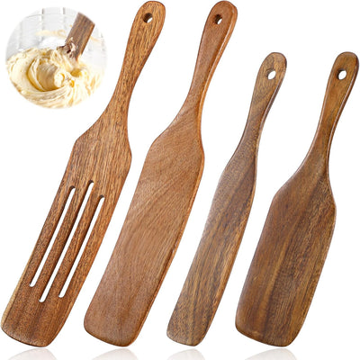 Set 4 Espátulas Madera Teca Multiusos Antiadherentes