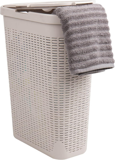 Cesta ropa 40L mimbre plástico marfil con tapa