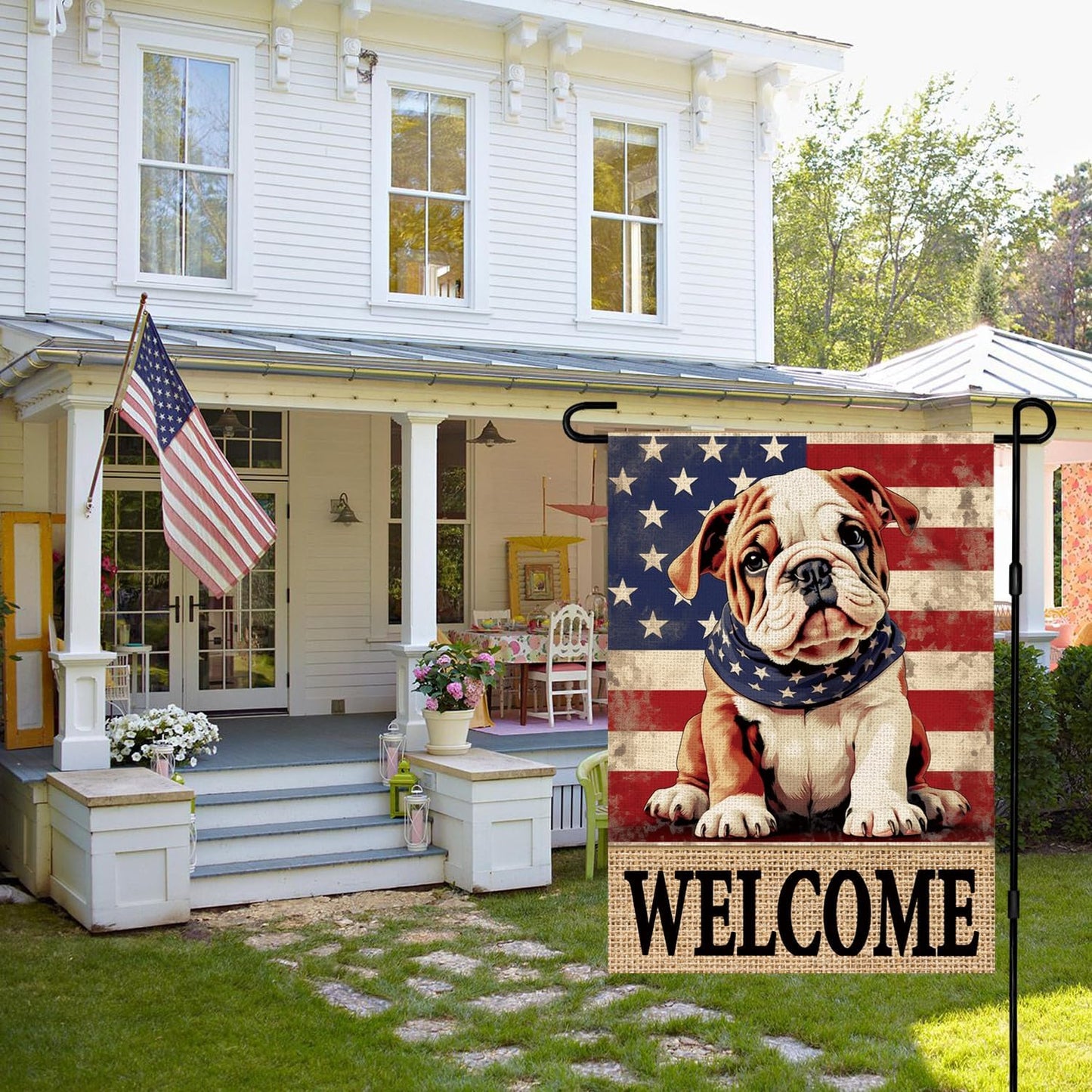 Bandera 4 de Julio 12x18pulg doble cara bulldog arpillera patio