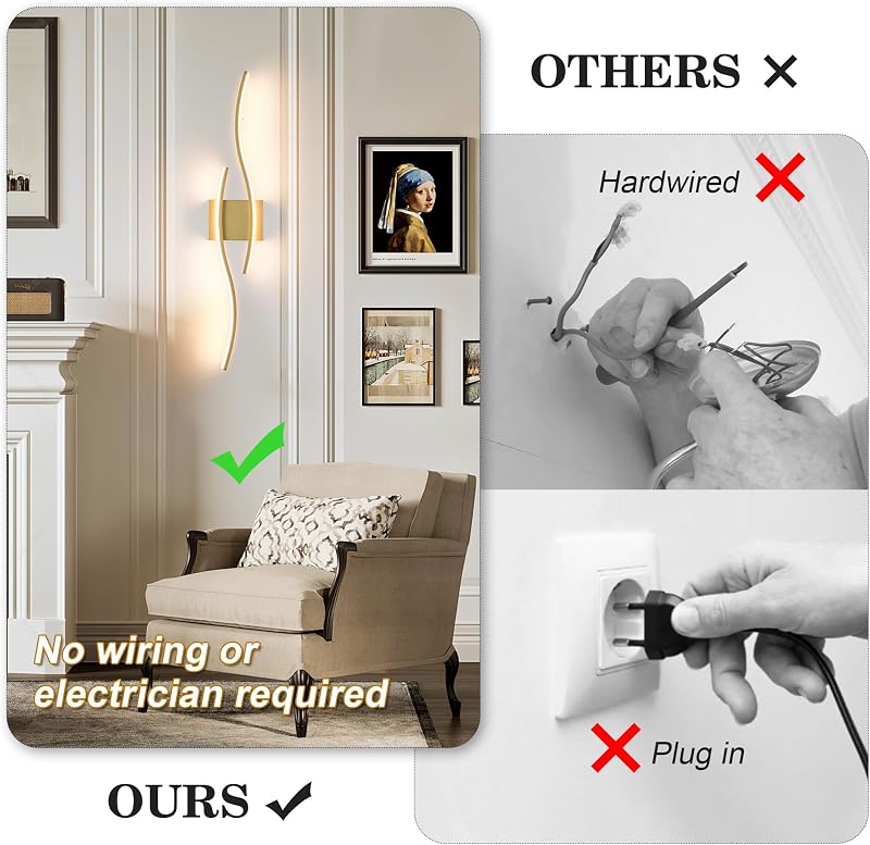 Aplique LED inalámbrico moderno dorado con control remoto