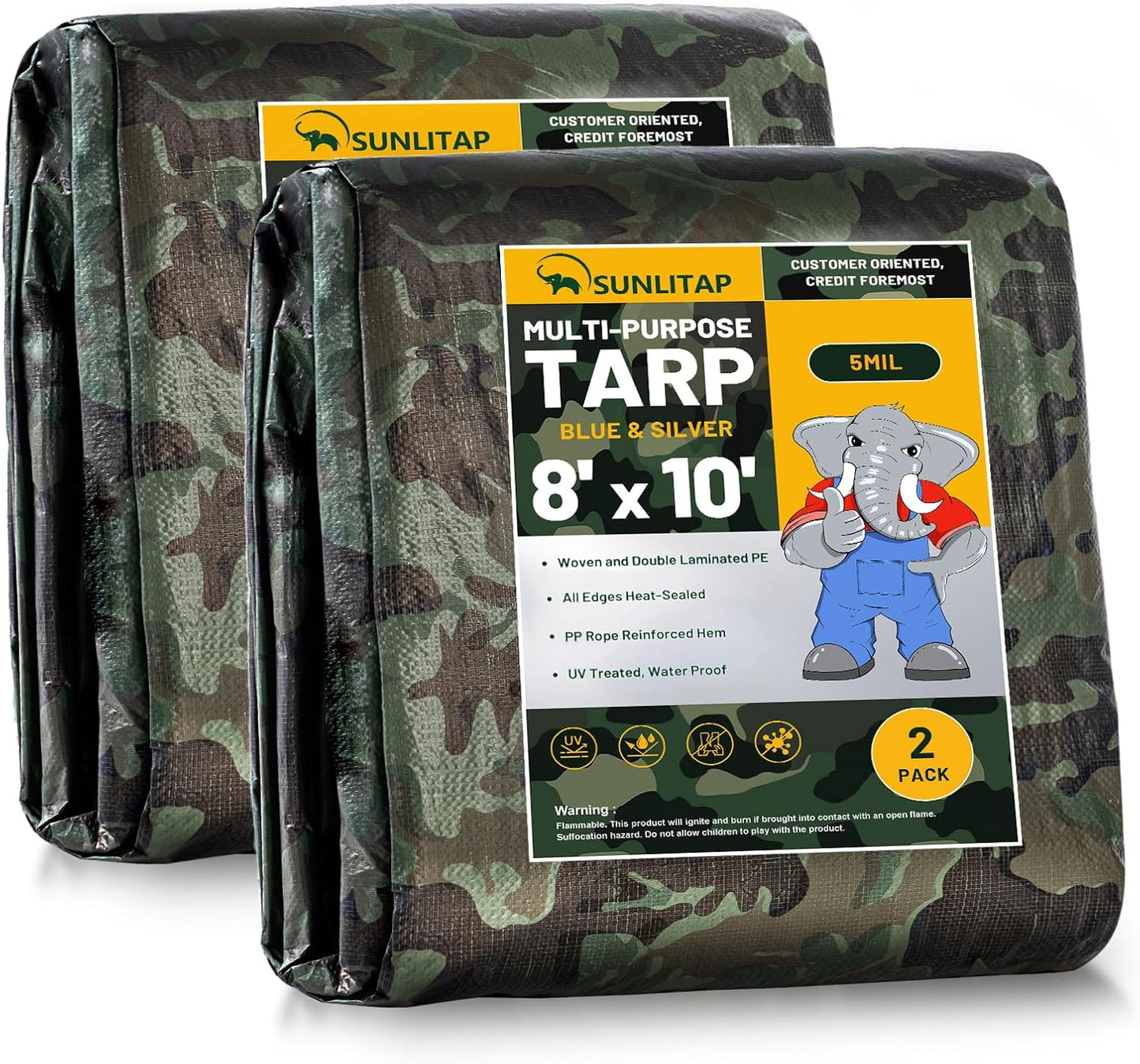 2 Lonas Camuflaje 8x10ft Impermeables con Ojales Reforzadas