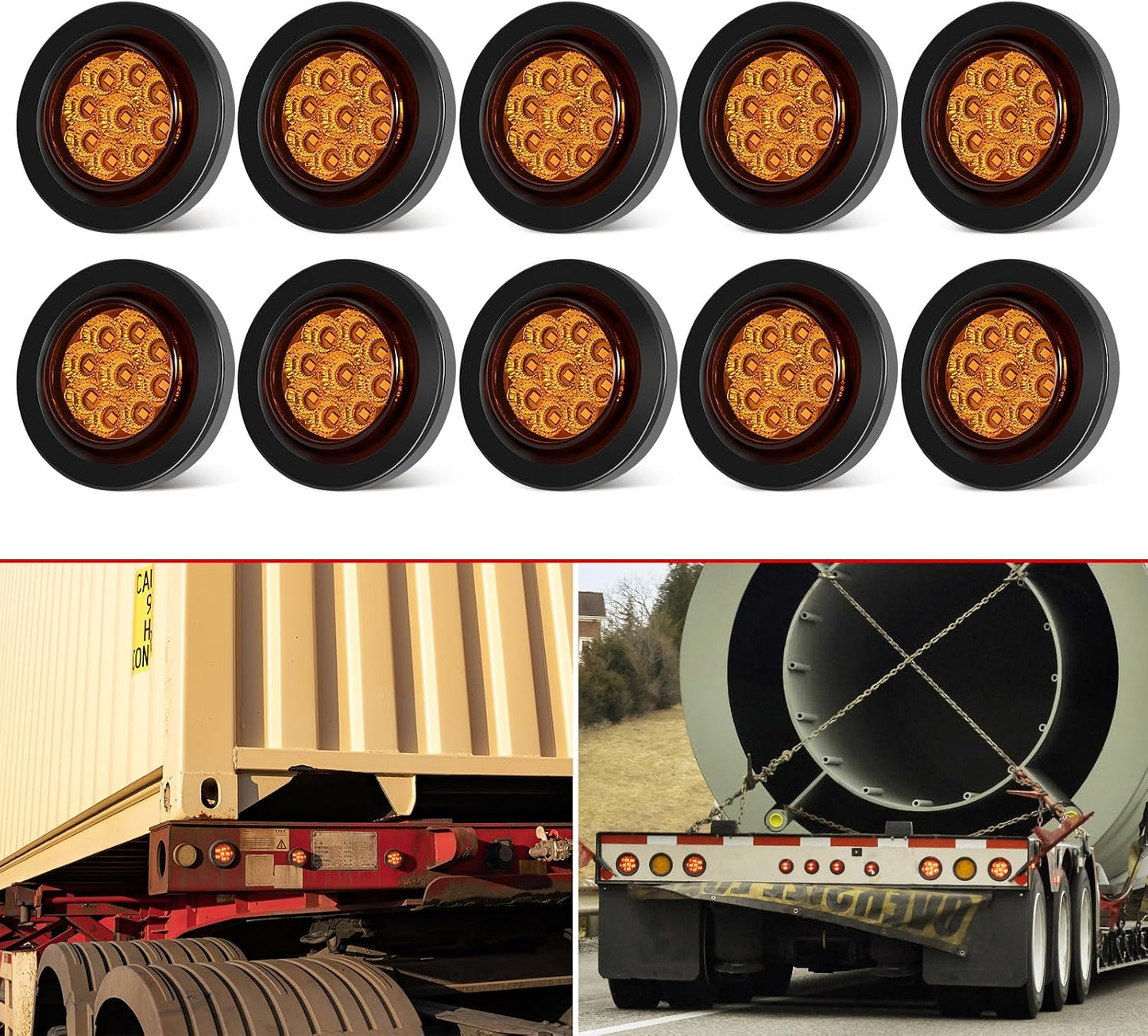 Set 10 luces LED ámbar 2pulg para remolque 12V impermeable