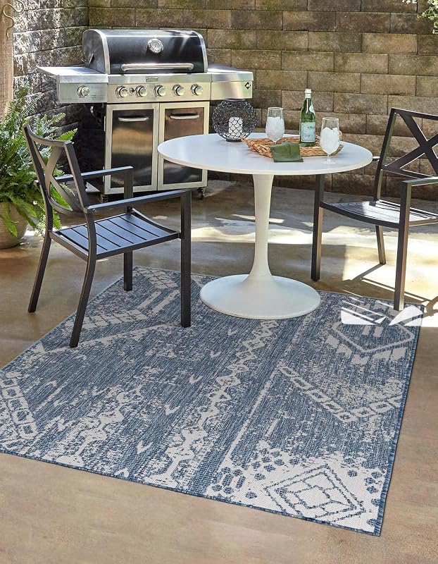 Alfombra rectangular 6'1"x9' color azul y marfil
