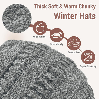 Gorro punto mujer forro polar grueso invierno