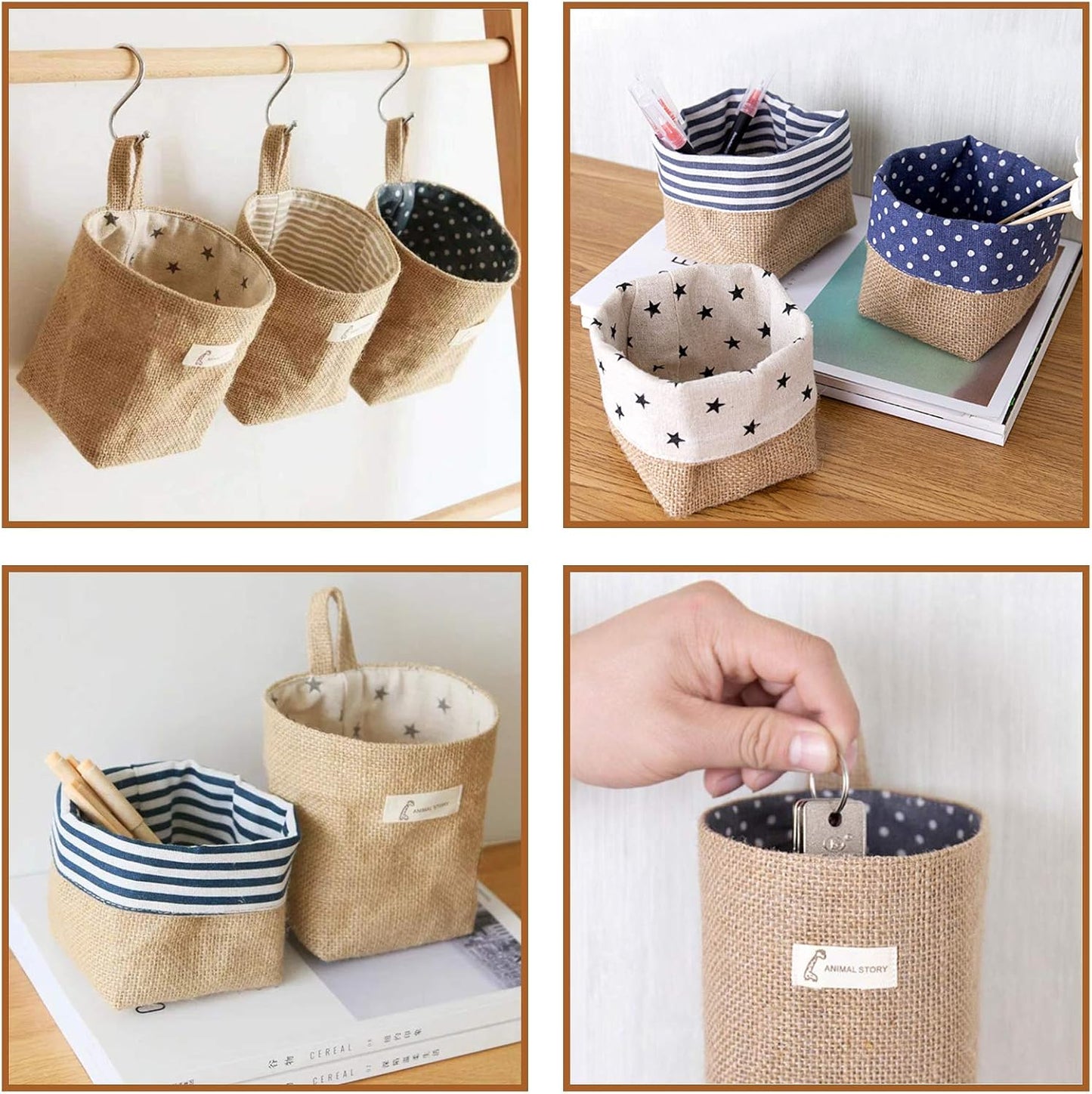 6 Pzas Bolsas Almacenamiento Colgantes Algodón Lino Plegable
