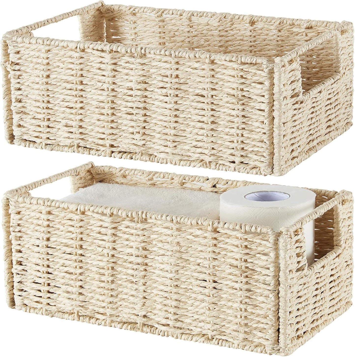 Cesta mimbre tejida a mano set 2 para papel higiénico
