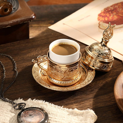 Taza café expreso porcelana metal estilo marroquí 2oz con tapa