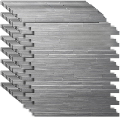 10 Azulejos Metal Autoadhesivos Cocina 12x12pulg Color Plateado