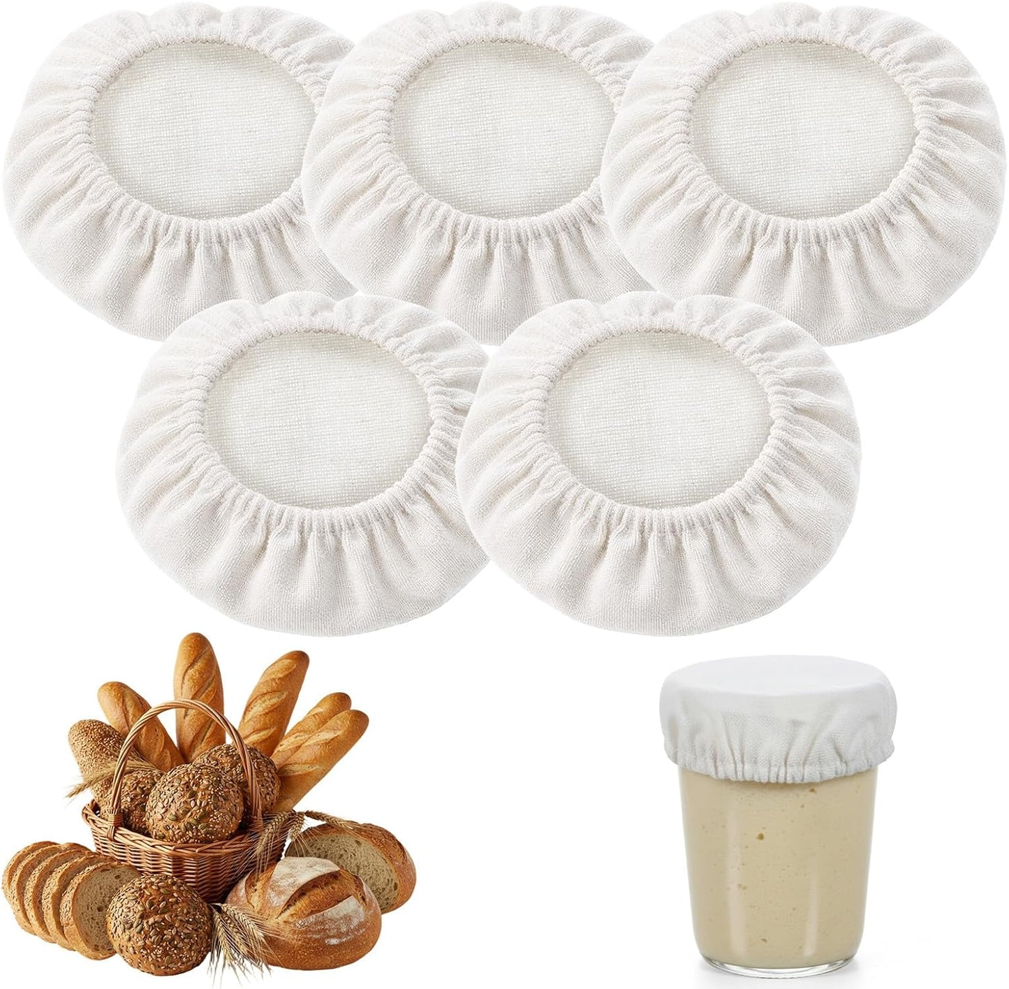5 fundas de algodón transpirables para tarros de masa madre 3-4 pulgadas