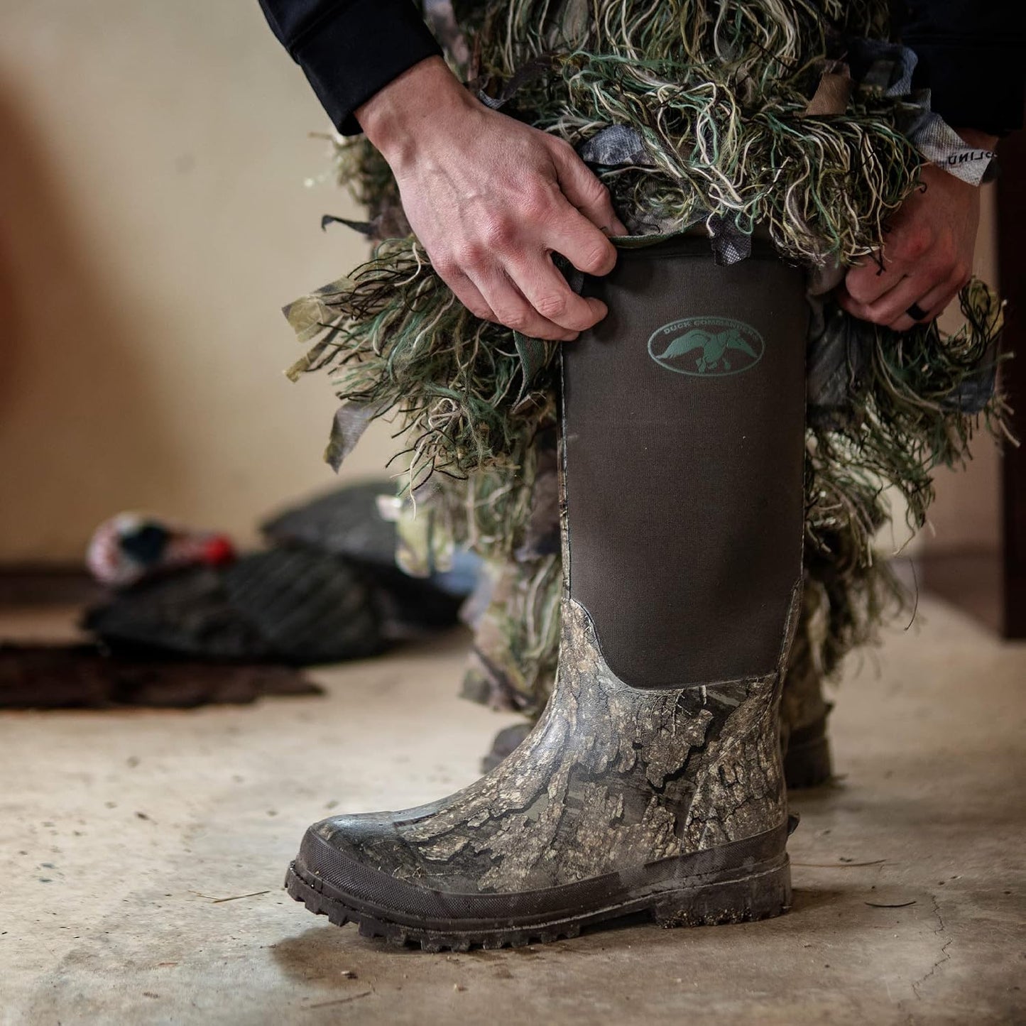 Botas caza goma neopreno impermeables camuflaje hombre