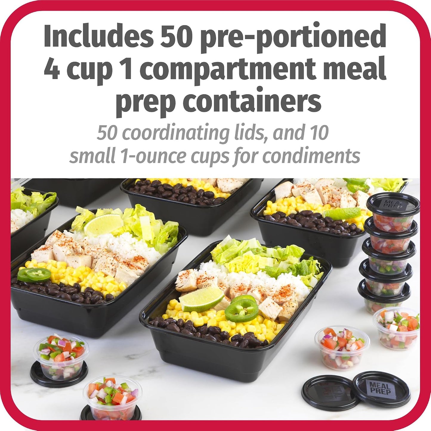 Set 50 Recipientes 10 Tazas Condimento Sin BPA Negro
