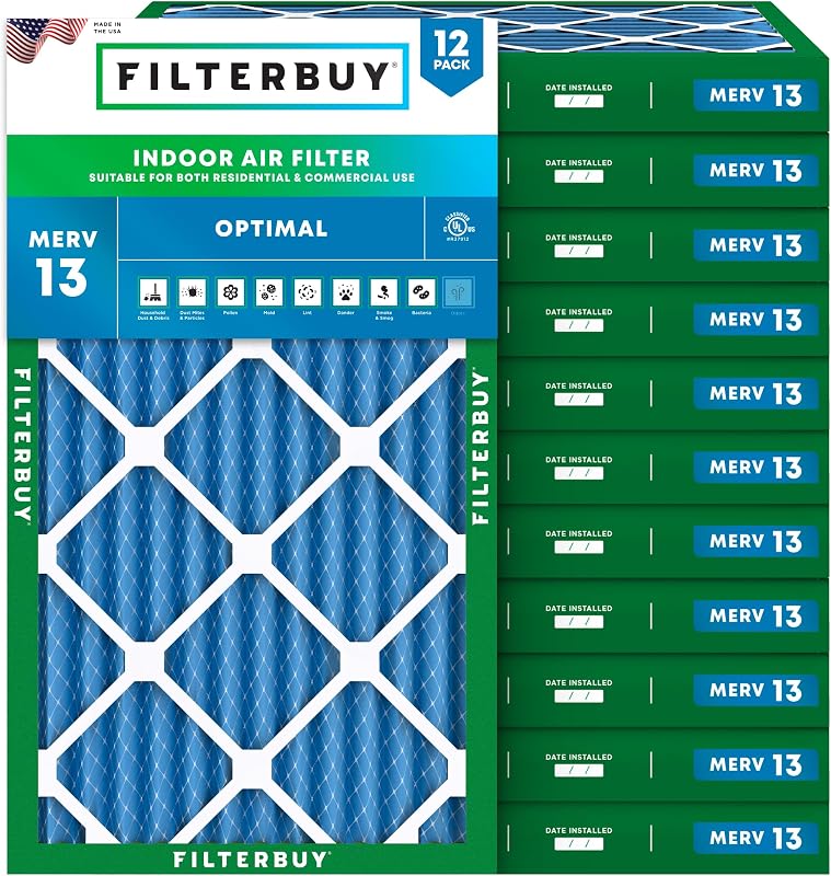 Filtro aire MERV 13 plisado HVAC AC 10x20x2 pack 12