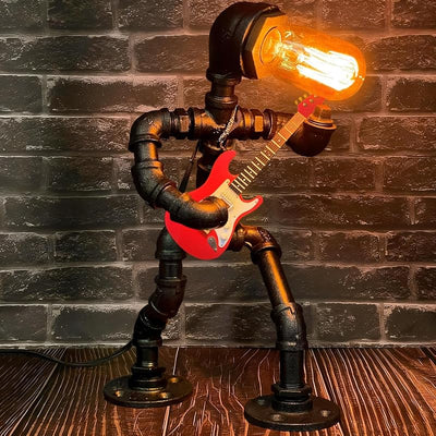 Lámpara Mesa Steampunk Guitarra Miniatura con Bombilla LED