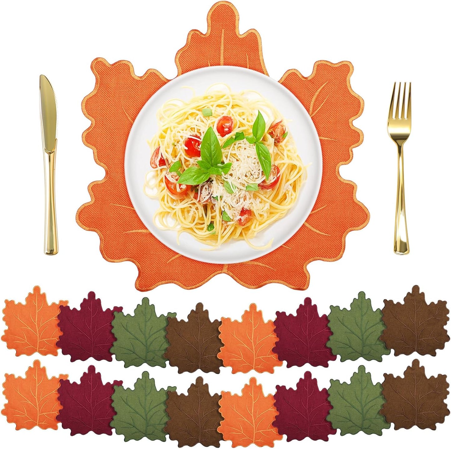 16 Manteles Individuales Lino Bordados Hojas Arce Otoño
