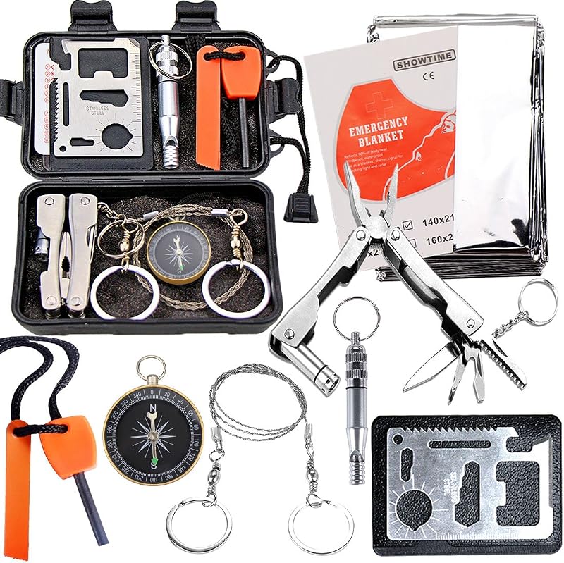 Kit supervivencia exterior para camping y viajes negro