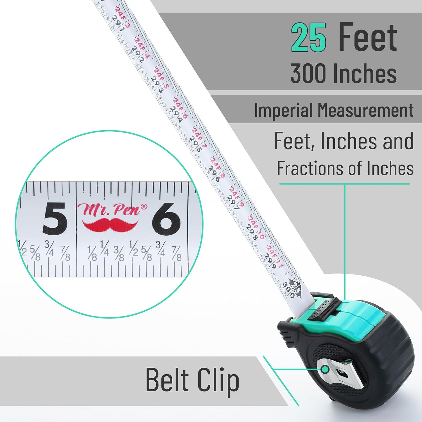 Cinta métrica acero 25ft azul turquesa retráctil