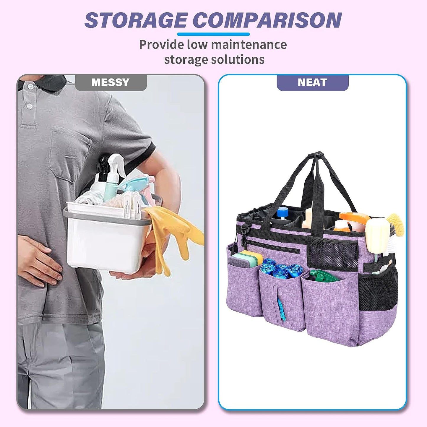 Bolsa limpieza portátil organizadora gran capacidad morado