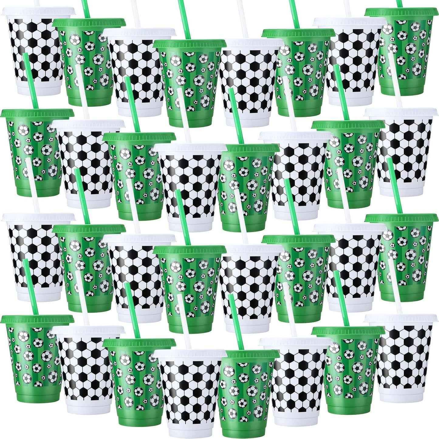 30 Tazas Fútbol 16oz con Pajita Tapas Reutilizables