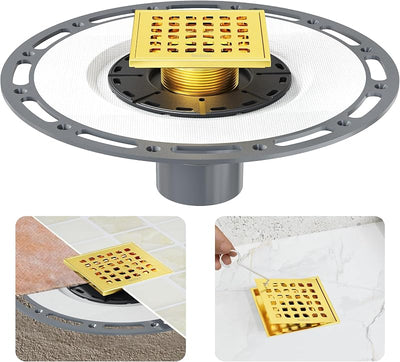 Drenaje ducha 4pulg acero inox dorado base PVC