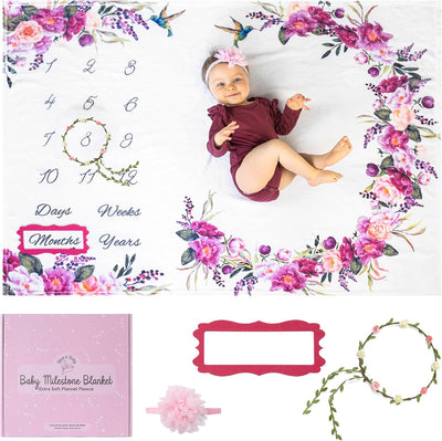 Manta bebé niña 60x40pulg sin arrugas con tabla crecimiento floral