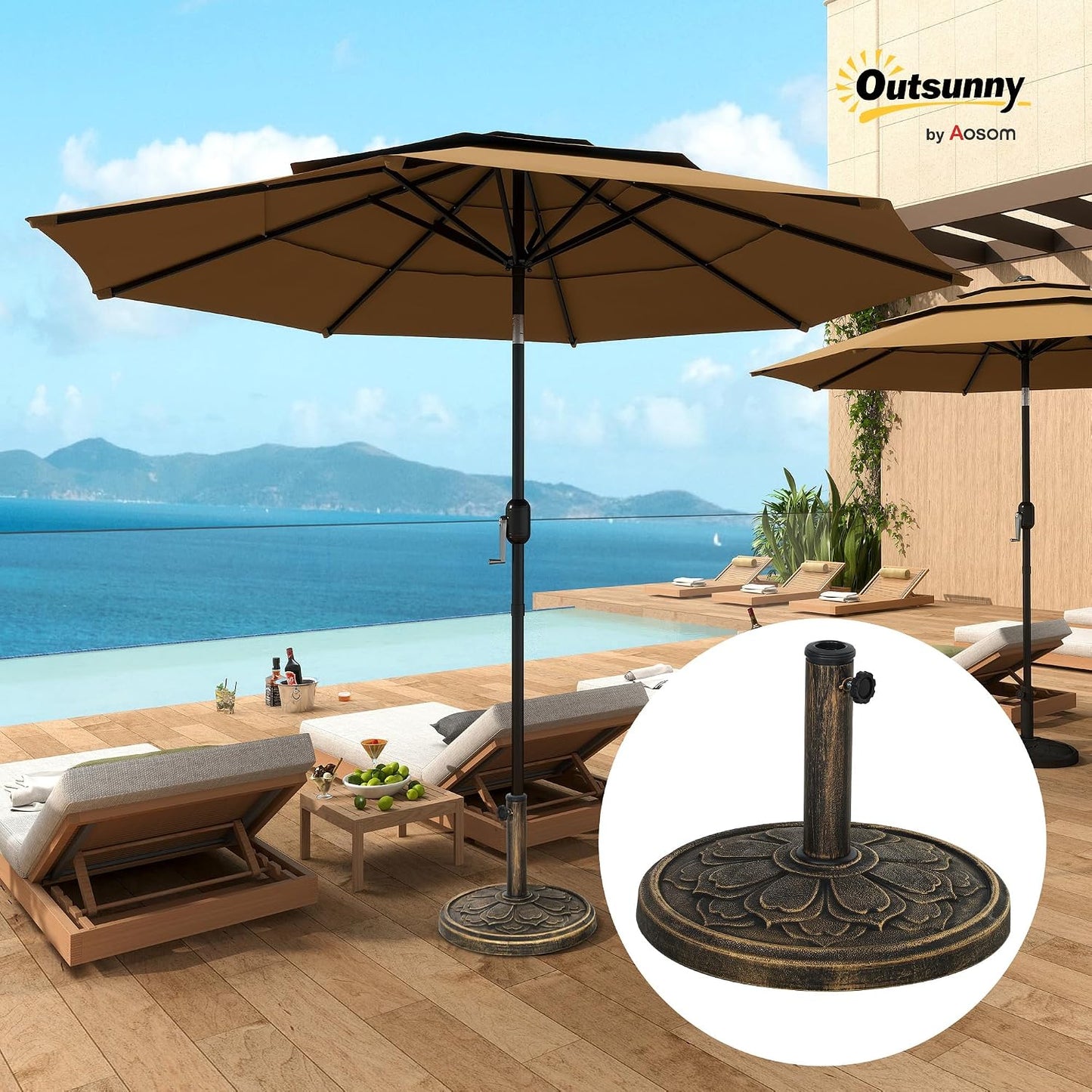 Base redonda sombrilla resina 26lb soporte poste 1.3/1.5/1.9