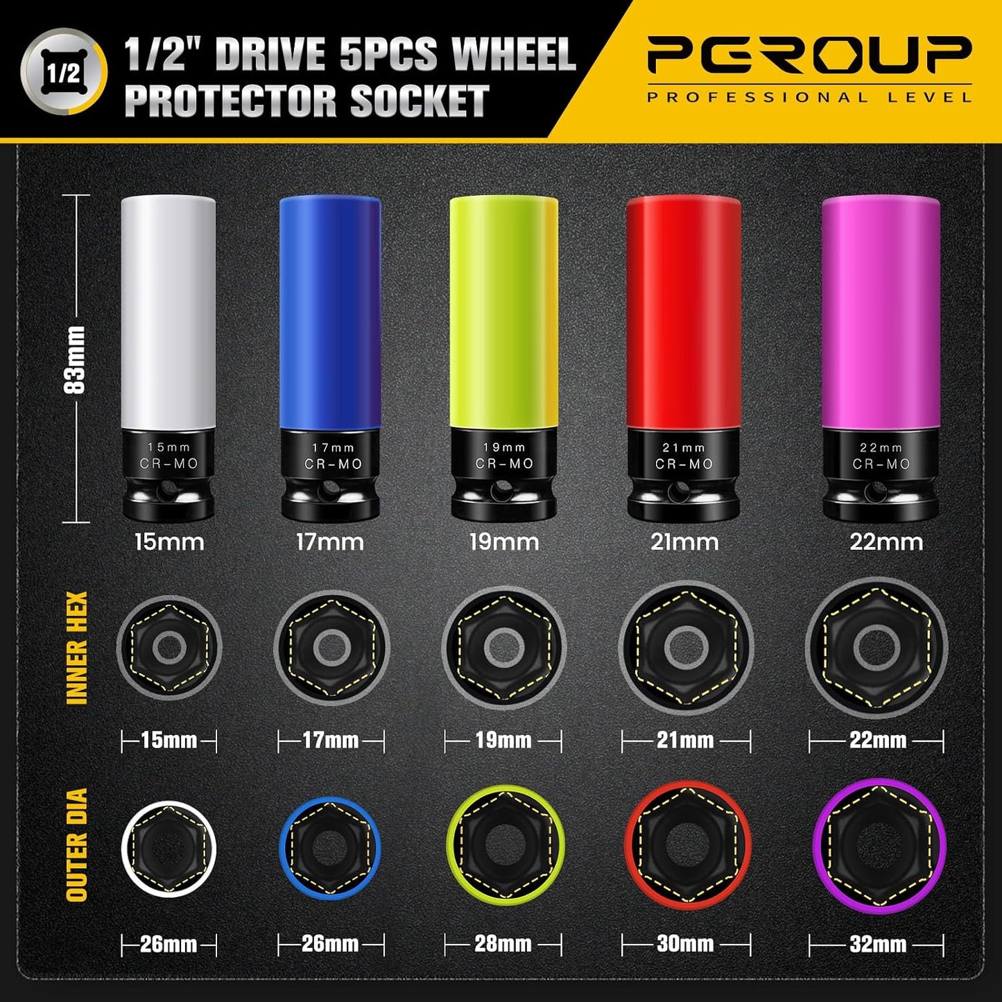 5 Protectores rueda 1/2" 6 puntos codificados camiones SUV