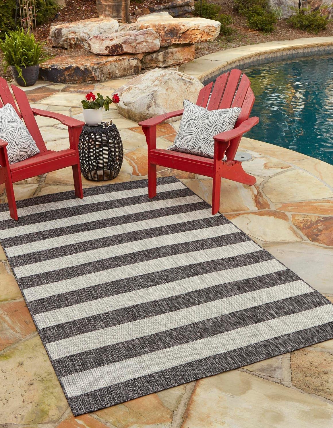 Alfombra rayas envejecida 10x14ft gris carbón/marfil