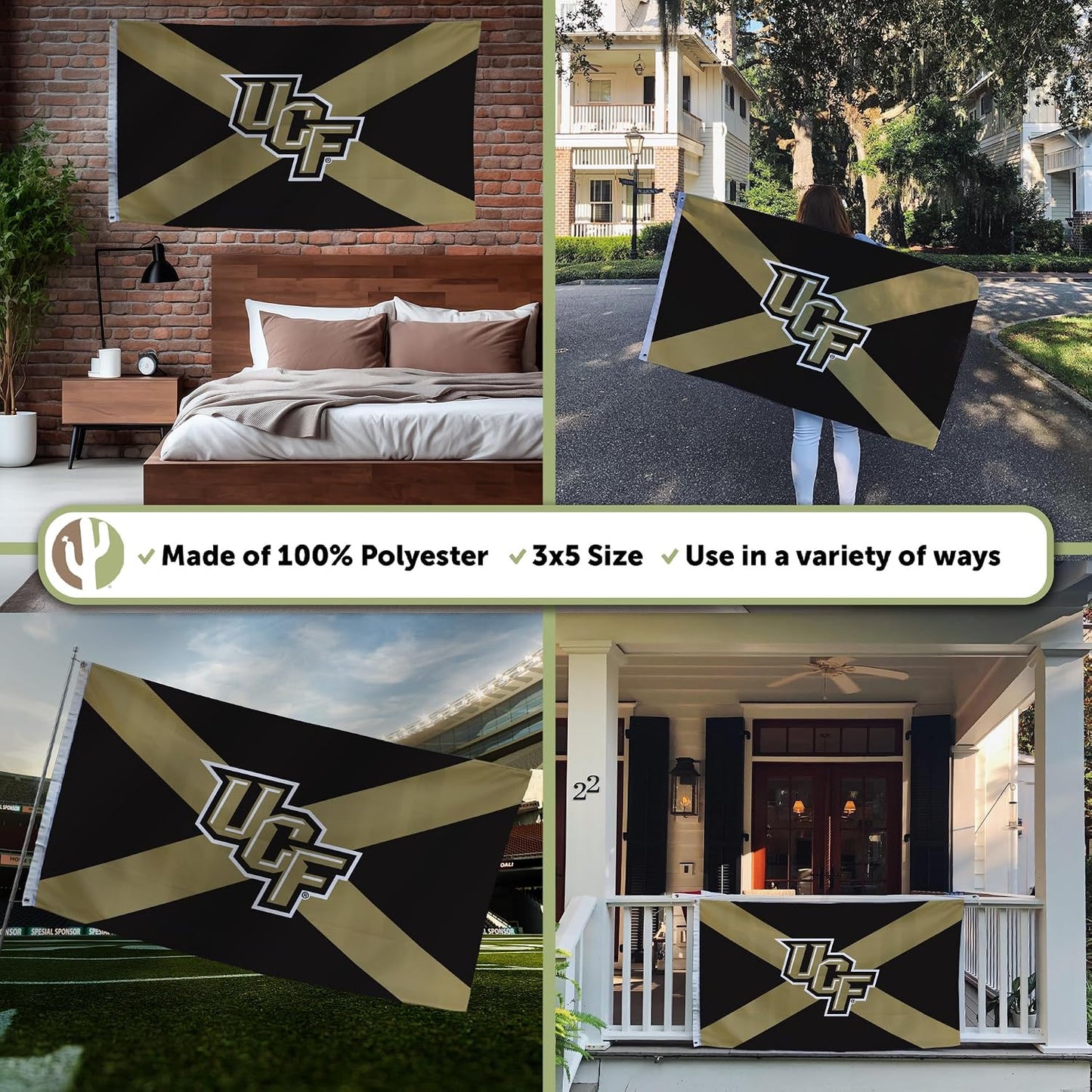 Bandera UCF 3x5ft tela poliéster duradera interiores exteriores